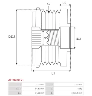 Poulie lente d’alternateur BOSCH F00M147999 pour F00M991172, CARGO 234056, IKA 3.5410.1, 354101, INA 5350179000, 535017910