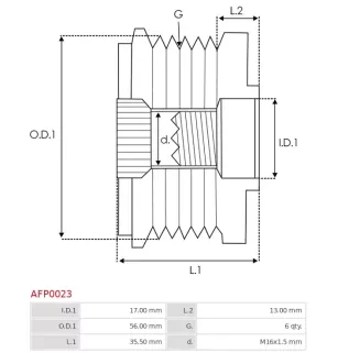 Poulie lente d’alternateur BOSCH F00M147732 pour F00M391604, F00M991108, F00M991266, CARGO 234795, IKA 3.3577.0, INA 231142.08