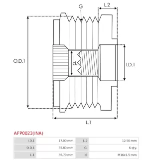 Poulie lente d’alternateur AS-PL UD13218AFP, BOSCH F00M147732, F00M391604, F00M991108, F00M991266, CARGO 234795, IKA 3.3577.0