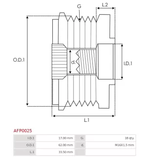 Poulie lente d’alternateur BOSCH F00M391119 pour F00M991300, CARGO 236531, 333134, HELLA 9XU358038-721, IKA 3.5318.0, 3.5318.1