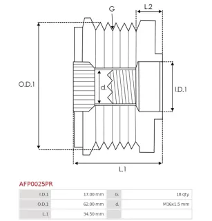 Poulie lente d’alternateur BOSCH F00M391119 pour F00M991300, CARGO 236531, 333134, HELLA 9XU358038-721, IKA 3.5318.0, 3.5318.1