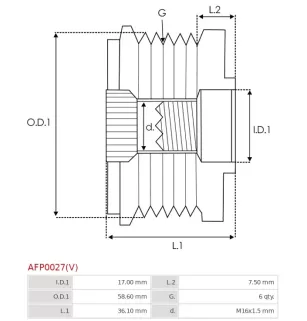 Poulie lente d’alternateur BOSCH F00M349877 pour F00M391107