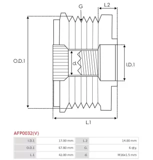 Poulie lente d’alternateur AS-PL 24-91279, BOSCH 1127011861, F00M061005, F00M147736, F00M991095, F00M991308, F00M991394