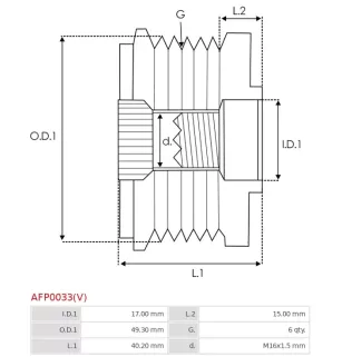 Poulie lente d’alternateur BOSCH F00M147876 pour F00M991247, F00M991287, F00M991932, F00MA47723, CARGO 235695, 335018