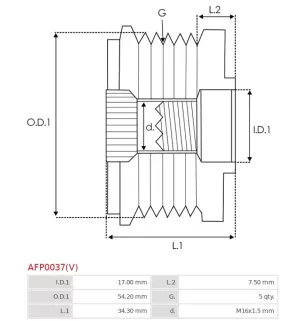 Poulie lente d’alternateur BOSCH F00M991186, IKA 3.5339.1, INA F-238918.01, F-238918.02, ELECTROLOG PUL1336, WOODAUTO EC4361