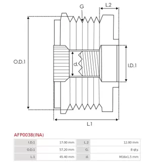 Poulie lente d’alternateur AS-PL UD13231AFP, CARGO 235716