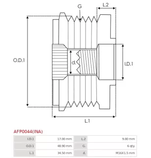 Poulie lente d’alternateur AS-PL UD13237AFP, BMW 11314466271