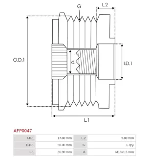 Poulie lente d’alternateur AS-PL UD101504AFP, BOSCH F00M147800, F00M591103, F00M599423, F00M991204, F00M991283, F00M992750