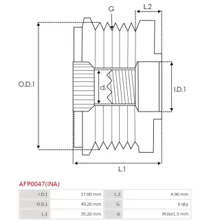 Poulie lente d’alternateur AS-PL UD13240AFP, BOSCH F00M147800, F00M591103, F00M599423, F00M991204, F00M991283, F00M992750