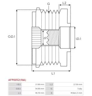 Poulie lente d’alternateur AS-PL UD13245AFP, BOSCH F00M349813, F00M391113, F00M391139, CARGO 235732, IKA 3.5337.0, 3.5337.1