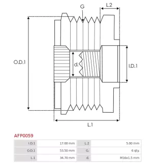 Poulie lente d’alternateur BOSCH F00M349810 pour F00M391112, F00M391138, CARGO 330356, IKA 3.5336.0, 3.5336.1, INA 5350125000