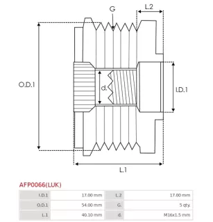 Poulie lente d’alternateur BOSCH F00M147880 pour F00M991251, CARGO 333075, IKA 3.5381.1, INA 5350143000, F-553322, F-553322.01