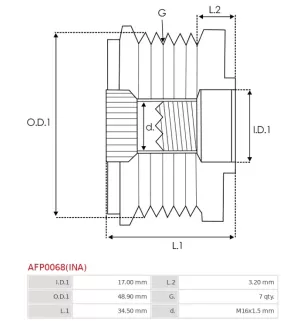 Poulie lente d’alternateur AS-PL UD13256AFP, BMW 12317560678, BOSCH 0121C00401, F00M349824, F00M349899, F00M391158, F00M991260