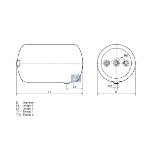 Réservoir à air 25 l, D: 276 mm, M22 x 1,5, L: 494.5 mm, 15.5 bar Pour Mercedes-Benz Actros 1, Actros 2, Actros 3, Actros 4