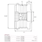 Poulie lente d’alternateur BOSCH F00M991250, CARGO 330185, IKA 3.5476.0, INA 5350238000, F-587627, TOYOTA 27415-33060