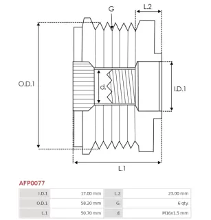 Poulie lente d’alternateur BOSCH F00M349903 pour F00M391150, CARGO 333071, FORD 31285489, F-561957, F-561957.03, F-561957.04