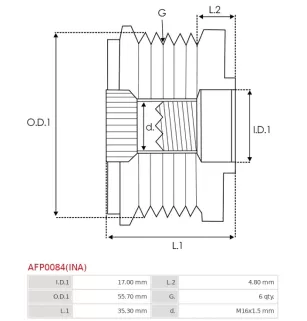 Poulie lente d’alternateur AS-PL UD11589AFP, BOSCH F00M349911, F00M599819, F00M991264, CARGO 333711, HELLA 8XU358038-971