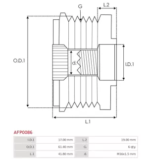 Poulie lente d’alternateur AS-PL UD11569AFP, BOSCH F00M992730, CARGO 333700, IKA 3.5465.0, 3.5465.1, INA 5350234, 5350234000