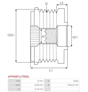 Poulie lente d’alternateur CARGO 333078, FORD 6G9N10D311AA, IKA 3.5372.1, INA 5350175, LITENS 600803, 920803, RUVILLE 56556