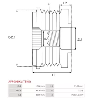 Poulie lente d’alternateur AS-PL UD11593AFP, BOSCH F00M591124, F00M591125, F00M599420, F00M599497, CARGO 333429, IKA 3.5484.1