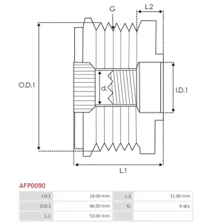 Poulie lente d’alternateur AS-PL UD11578AFP, CARGO 333431, FORD 6G9N-6A312-AE, 6G9N-6A312-AF, 6G9N6A312AE, 6G9N6A312AF