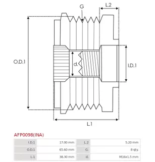 Poulie lente d’alternateur AS-PL UD14006AFP, CARGO 335604, IKA 3.5504.1, INA 535027400, 5350274000, 535027410, F-55842402