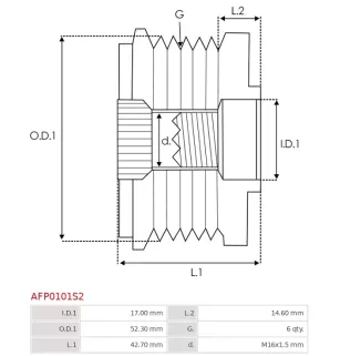 Poulie lente d’alternateur AS-PL UD19806AFP, BOSCH F00M591105, F00M591108, F00M591118, F00M591126, F00M599430, F00M599491