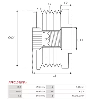 Poulie lente d’alternateur AS-PL UD809903AFP, CARGO 333694