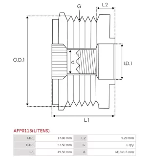 Poulie lente d’alternateur AS-PL UD810438(LITENS)AFP, BOSCH F00M349860, F00M391100, F00M391135, CARGO 239914, IKA 3.5367.1