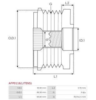 Poulie lente d’alternateur AS-PL UD810432(LITENS)AFP, IKA 3.5501.1