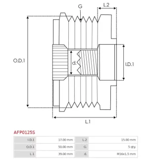 Poulie lente d’alternateur BOSCH F000BL9245, FIAT 61K070814, INA F-567613, ZEN 5841, ZN5841, ELECTROLOG PUL1326