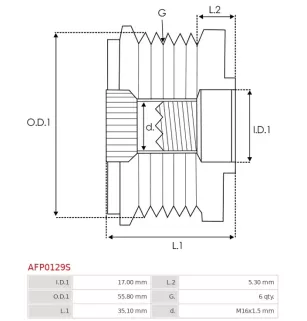 Poulie lente d’alternateur AS-PL UD42866AFP, BOSCH F00M349911, F00M599819, F00M991264, CARGO 333711, HELLA 8XU358038-971