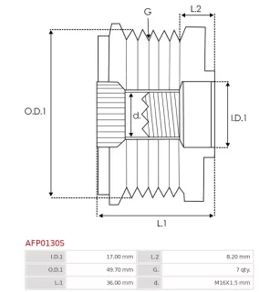 Poulie lente d’alternateur AS-PL UD46540AFP, BOSCH F000BL9481, F00M147807, F00M147831, F00M147936, F00M991216, F00M991231