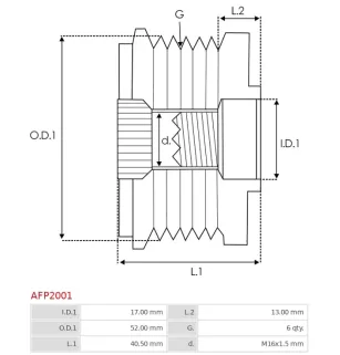 Poulie lente d’alternateur BOSCH F000BL2237 pour F000BL9489, F00M991948, CARGO 233989, 333604, HITACHI 23151-6N20A, GD216009