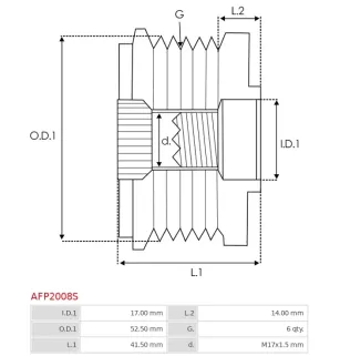 Poulie lente d’alternateur AS-PL UD815135AFP, IKA 3.5521.1, INA F-559401, LUK 5350147000, 535014710, MITSUBISHI A252C55675