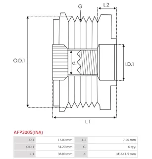 Poulie lente d’alternateur BOSCH 1987945409, CARGO 230523, 234149, 332320, FIAT 9949627, HELLA 9XU358038-181, IKA 3.3532.0