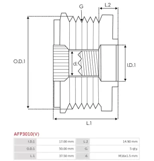 Poulie lente d’alternateur BOSCH 1987945404, CARGO 233847, 333133, IKA 3.5345.0, 3.5345.1, INA 535004510, 535007610, 5350101000