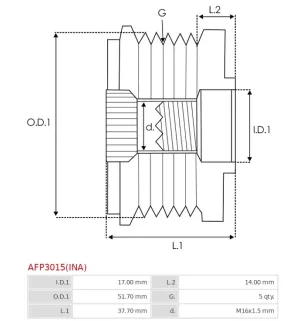 Poulie lente d’alternateur AS-PL UD13298AFP, CARGO 238339