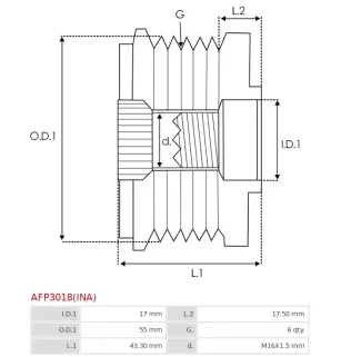 Poulie lente d’alternateur AS-PL UD13301AFP, BOSCH 1987945414