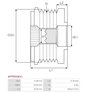 Poulie lente d’alternateur BOSCH 1987945414 pour F00M147906, F00M991054, F00M992723, CARGO 231584, 330206, 333025