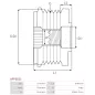 Poulie lente d’alternateur AS-PL UD101329AFP pour UD13303AFP, BOSCH 1987945411, CARGO 332100, 335266, IKA 3.5391.0, 3.5391.1