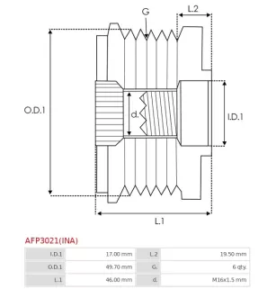 Poulie lente d’alternateur AS-PL UD13303AFP, BOSCH 1987945411, CARGO 332100, 335266, IKA 3.5391.0, 3.5391.1, INA 5350168000