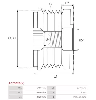 Poulie lente d’alternateur BMW 12317536960 pour 12317550001, 12317570152, CARGO 238426, IKA 3.5307.0, 3.5307.1, INA 5350127000