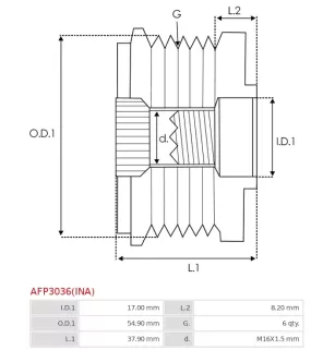 Poulie lente d’alternateur AS-PL UD11592AFP pour UD13318AFP