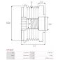 Poulie lente d’alternateur AS-PL UD101549AFP pour UD11580AFP, CARGO 333436, FORD AM5Q-10A352-AA, AM5Q10A352AA, IKA 3.5442.1