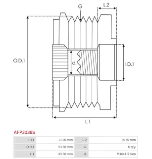 Poulie lente d’alternateur AS-PL UD100096AFP, CARGO 333426