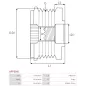 Poulie lente d’alternateur AS-PL UD11564AFP, VALEO 2605529, 702052, ELECTROLOG PUL0089, KRAUF APV8801, WAI / TRANSPO 24-94290-4