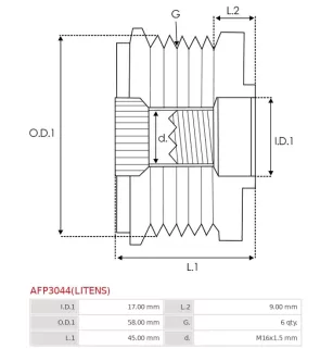 Poulie lente d’alternateur AS-PL UD03241AFP, CARGO 333687, HYUNDAI / KIA 37320-2B000, IKA 3.5494.1, INA 535027100, 5350271000