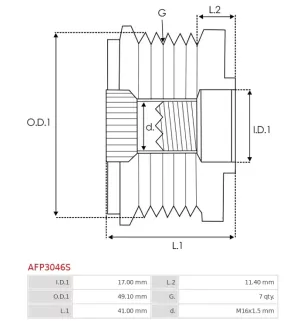 Poulie lente d’alternateur AS-PL UD19791AFP, BMW 12317560990, 7560990, IKA 3.5503.1, INA 535025410, F-551893, ZEN 5769