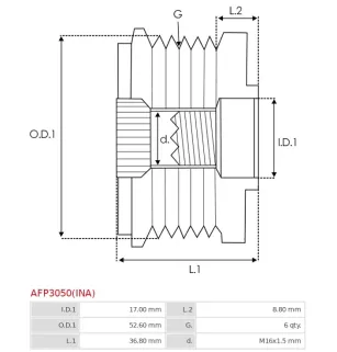 Poulie lente d’alternateur AS-PL UD809929AFP, INA 5350291000